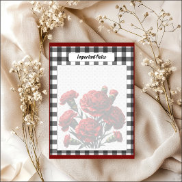 Bloco De Notas Notas Importantes de Gingham Floral Preto e Branco