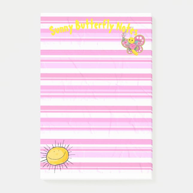 Bloco De Notas Notas Listras Rosa Borboleta Sol (Frente)
