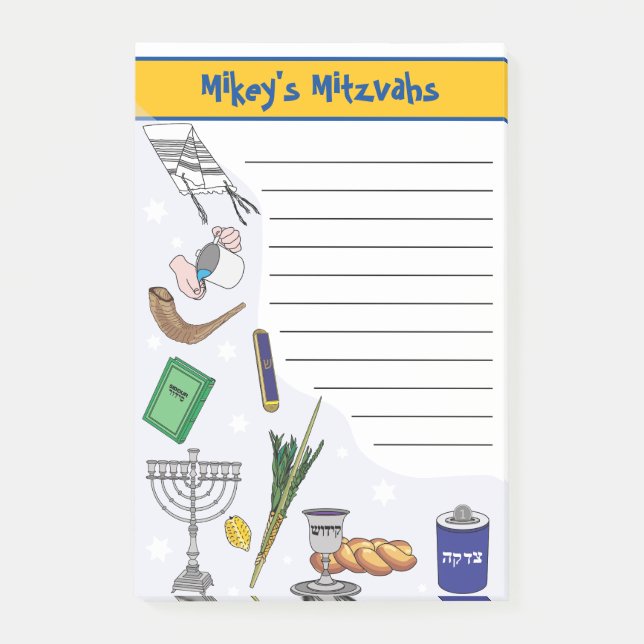 Bloco De Notas Notas Mitzvah Personalizadas - Posto-Ti - Estilo 1 (Frente)
