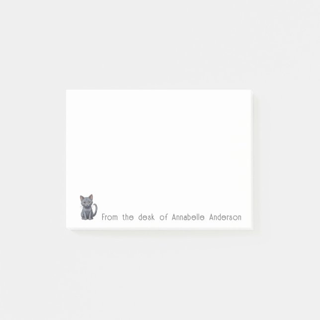 Bloco De Notas Notas Personalizadas de Gato Russo Azul e Bonito (Frente)