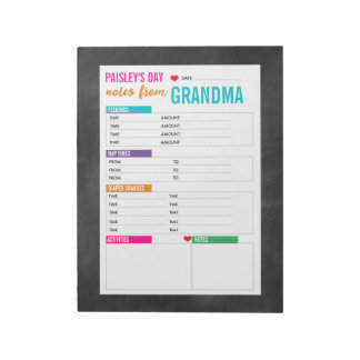 Bloco De Notas Notas Personalizadas do Cuidador do Bebê