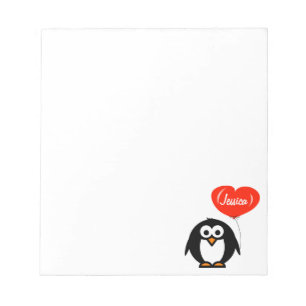 Bloco De Notas Notas personalizadas pinguim com balão vermelho