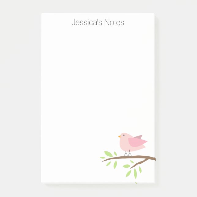 Bloco De Notas Notas personalizadas pós-it® com design de pássaro (Frente)