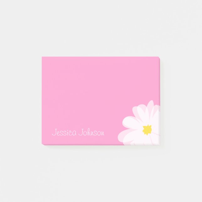 Bloco De Notas Notas personalizadas Pós-it® rosa com flor margari (Frente)