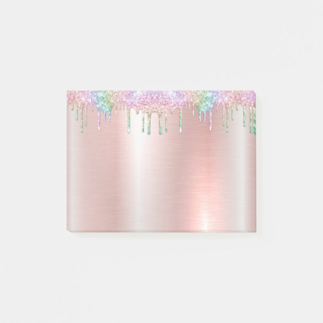 Bloco De Notas Notas Post-it® com Brilho em Rosa Dourado (Frente)
