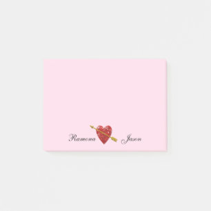 Bloco De Notas Notas Post-it® com Nomes de Casais Coração de Amor