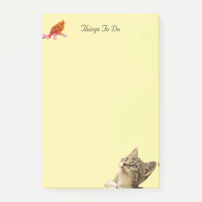 Bloco De Notas Notas Post-it de Coisas a Fazer de Pássaro e Gato (Frente)