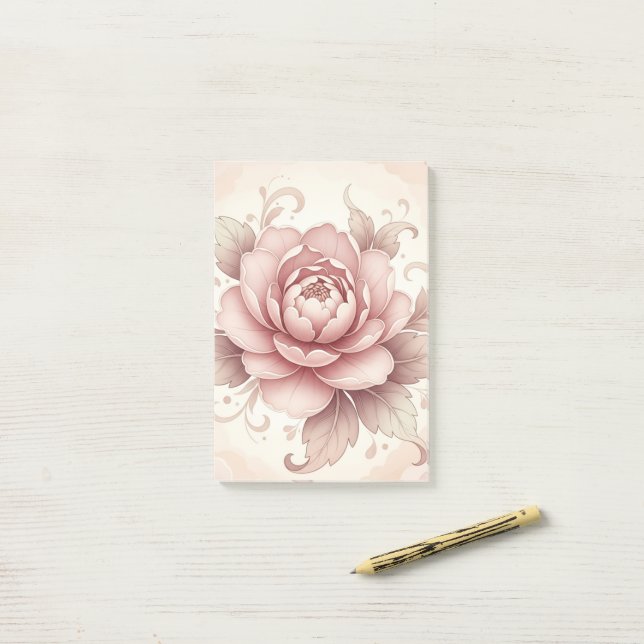 Bloco De Notas Notas Post-it® Florais Rosa Elegantes Personalizad (Na mesa)
