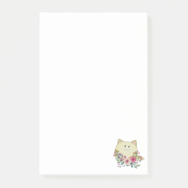 Bloco De Notas Notas Post-it Gato Caprichoso Floral (Frente)
