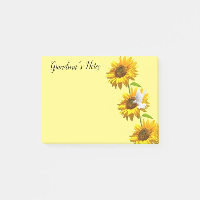 Bloco De Notas Notas Post it Notas, Girassol Pombo Floral (Frente)