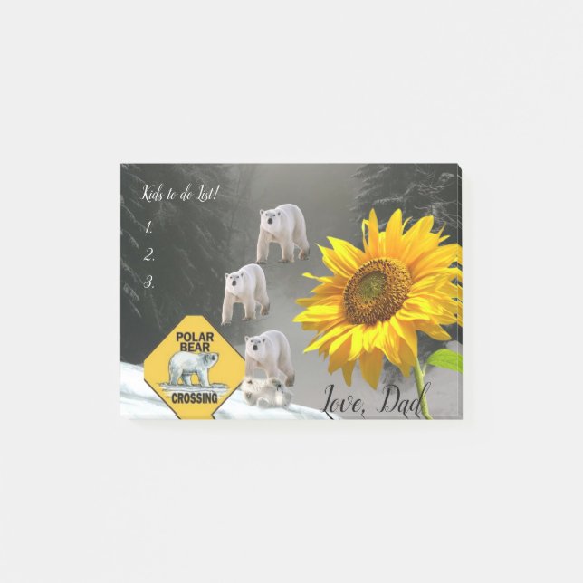 Bloco De Notas Notas Post it Notes, Girassol Urso Polar Floral (Frente)