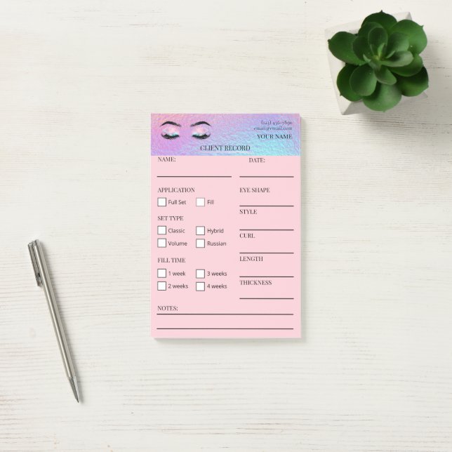 Bloco De Notas Notas Post-it® para Cliente de Cílios Holográficos (Escritótio)