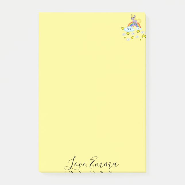 Bloco De Notas Notas Post-it Unicórnio Arco-íris Nuvens Felizes (Frente)