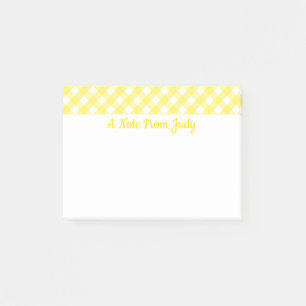 Bloco De Notas Notas Postadas do Padrão Gingham Amarelo Pastel