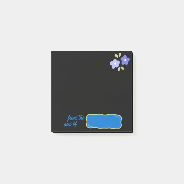 Bloco De Notas Notas Pretas com Flores Roxas (Frente)