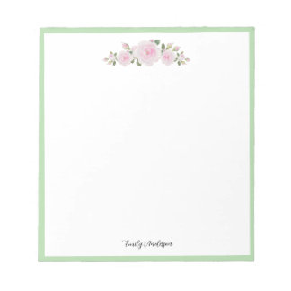Bloco De Notas Note Pad with Name Soft Pink Roses