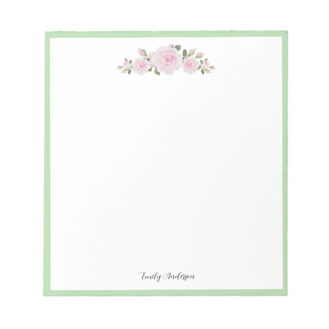 Bloco De Notas Note Pad with Name Soft Pink Roses (Frente)