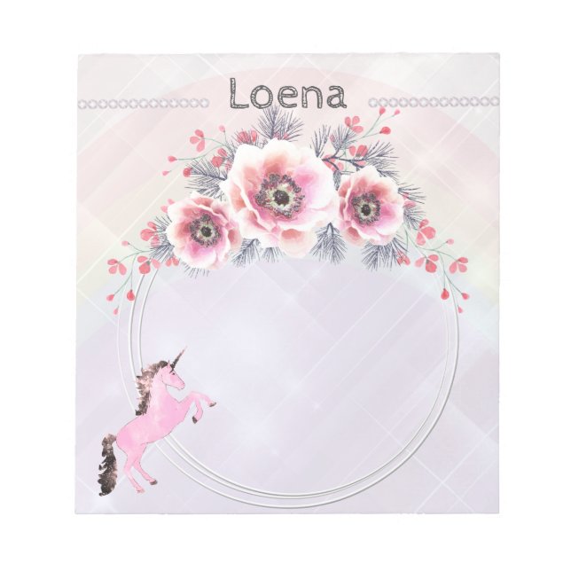 Bloco De Notas Notebook de personalização rosa-unicórnio faetásti (Frente)