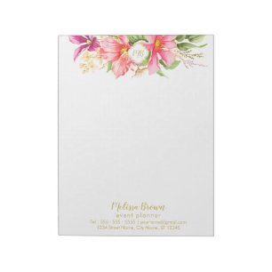 Bloco De Notas Notepad Chic Pastel Cor-de-rosa com flores da vinh