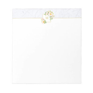 Bloco De Notas Notepad Chic Pastel de Mármore Floral Elegante Mon