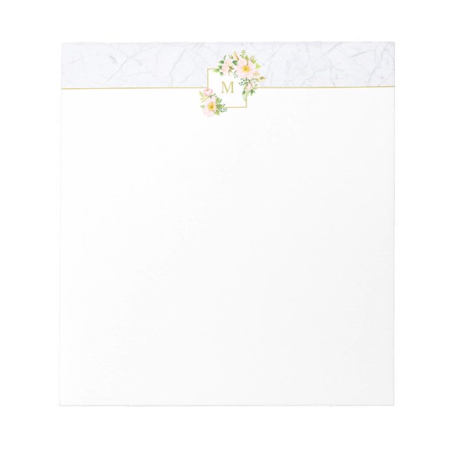 Bloco De Notas Notepad Chic Pastel de Mármore Floral Elegante Mon (Frente)
