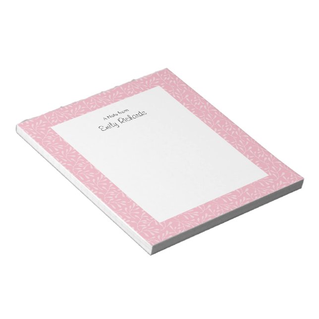 Bloco De Notas Notepad com padrão floral rosa personalizado (Inclinado)