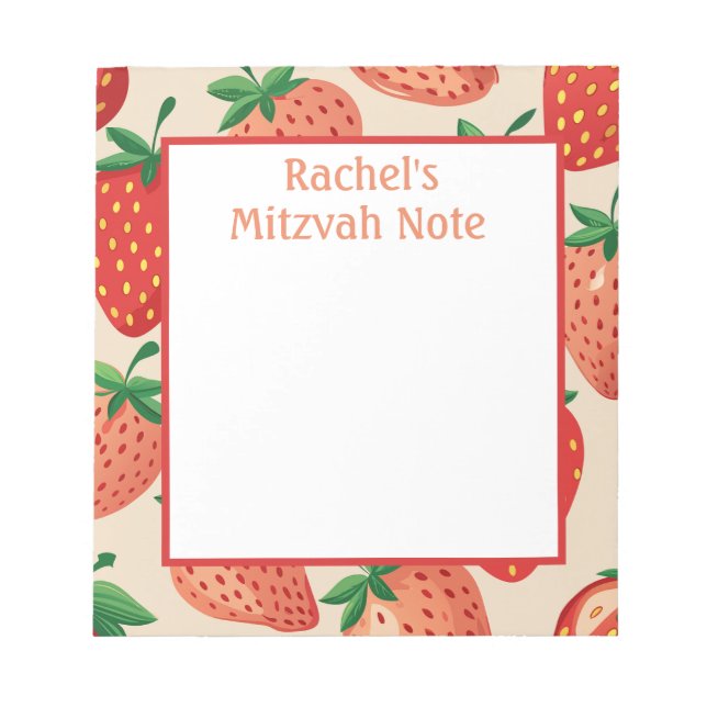 Bloco De Notas Notepad da Mitzvah, garota de morangos personaliza (Frente)