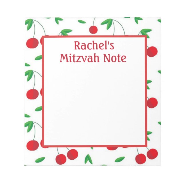 Bloco De Notas Notepad da Mitzvah, Impressão de cereja personaliz (Frente)