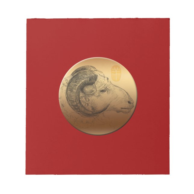 Bloco De Notas Notepad de Astrologia Chinesa de ouro Ano Ram (Frente)