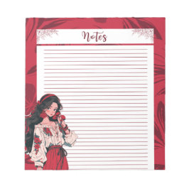 Bloco De Notas Notepad de Boho de Animação Simples Vermelho