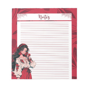Bloco De Notas Notepad de Boho de Animação Simples Vermelho