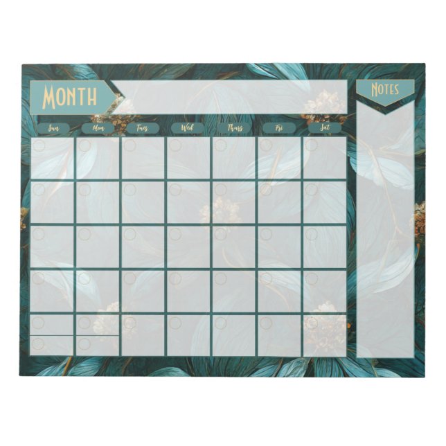 Bloco De Notas Notepad de Calendário Perpétuo Floral e Dourado (Frente)