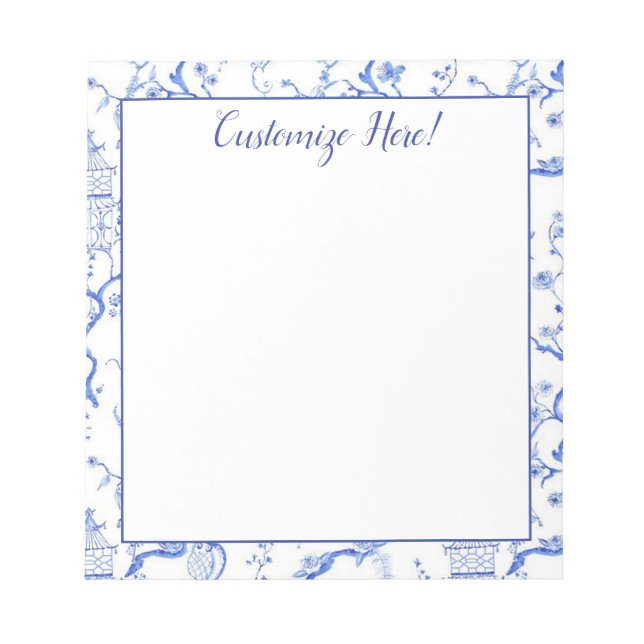 Bloco De Notas Notepad de Chinoiserie Azul e Branco (Frente)