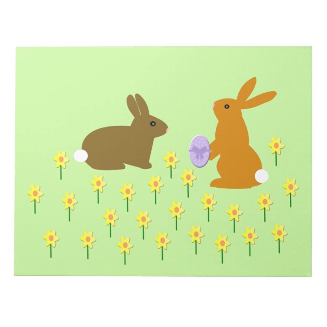 Bloco De Notas Notepad de coelhos de Páscoa e Daffodils (Frente)