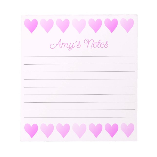 Bloco De Notas Notepad de Corações Rosa Doce (Frente)