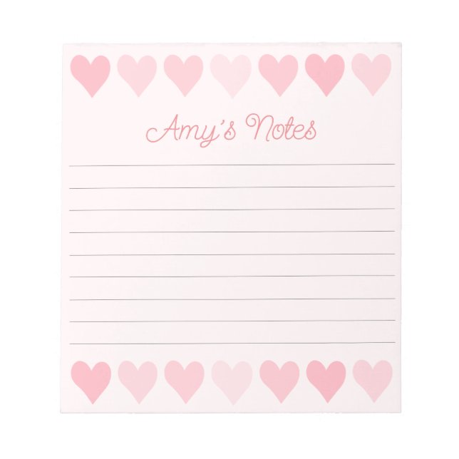 Bloco De Notas Notepad de Corações Rosa Doce (Frente)