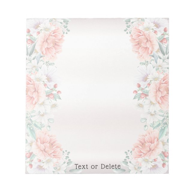 Bloco De Notas Notepad de Flor de Peonia Aquarela (Frente)