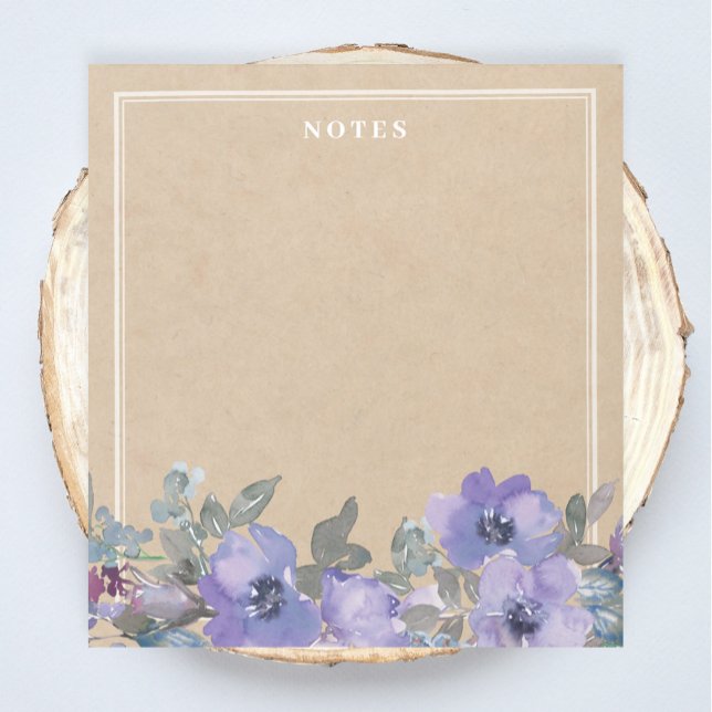 Bloco De Notas Notepad de Flores de Aquarela Roxos Rústicos (Criador carregado)