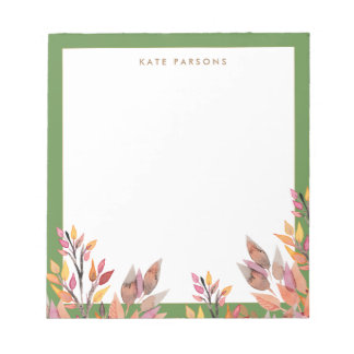 Bloco De Notas Notepad de Folhagem de Aquarela Pastel