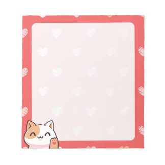 Bloco De Notas Notepad de Gato e Corações de Kawaii