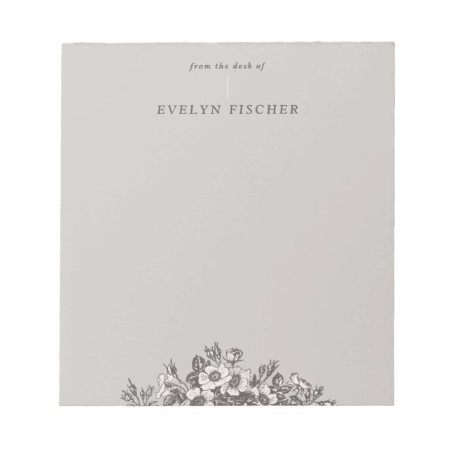 Bloco De Notas Notepad de Ilustração Floral Enchida - Cinzas (Frente)
