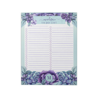 Bloco De Notas Notepad De Lista De Monograma Floral De Aquarela