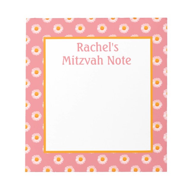 Bloco De Notas Notepad de Meninas Rosa Mitzvah Nota Meninas (Frente)
