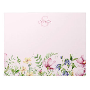 Bloco De Notas Notepad de Monograma Floral, Rosa, Flor