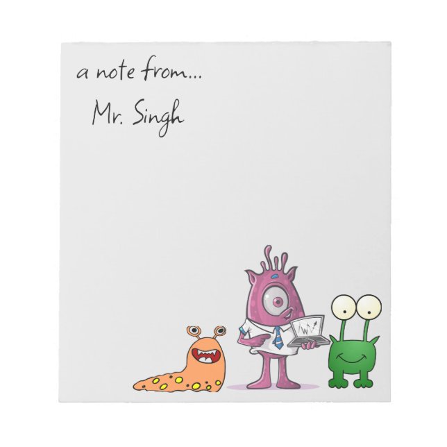 Bloco De Notas Notepad de Monstros de Professores Masculinos Edit (Frente)