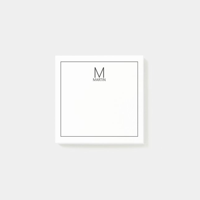Bloco De Notas Notepad de Nome e Monograma Personalizado Moderno (Frente)