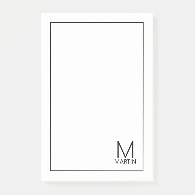 Bloco De Notas Notepad de Nome e Monograma Personalizado Moderno (Frente)