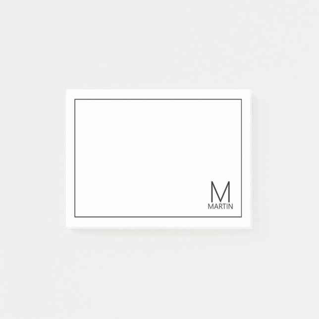 Bloco De Notas Notepad de Nome e Monograma Personalizado Moderno (Frente)