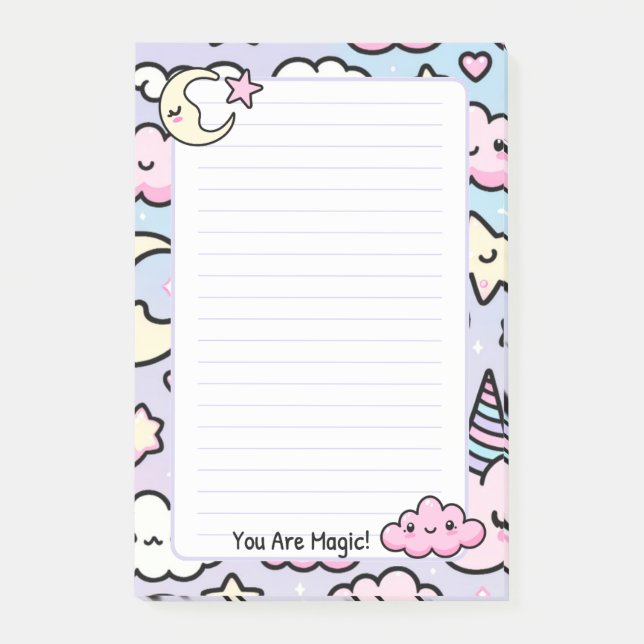 Bloco De Notas Notepad de Nuvens e Estrelas do Pastel Kawaii Unic (Frente)