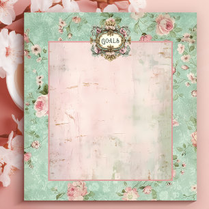 Bloco De Notas Notepad de Objetivos Florais Rosa e Mint de Etique
